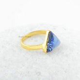 Sapphire Quartz Gemstone Ring - 10mm Triangle Ring - Sterling Silver Ring - Gold Plated Ring - Thanksgiving Gift Ring - Handmade Jewelry